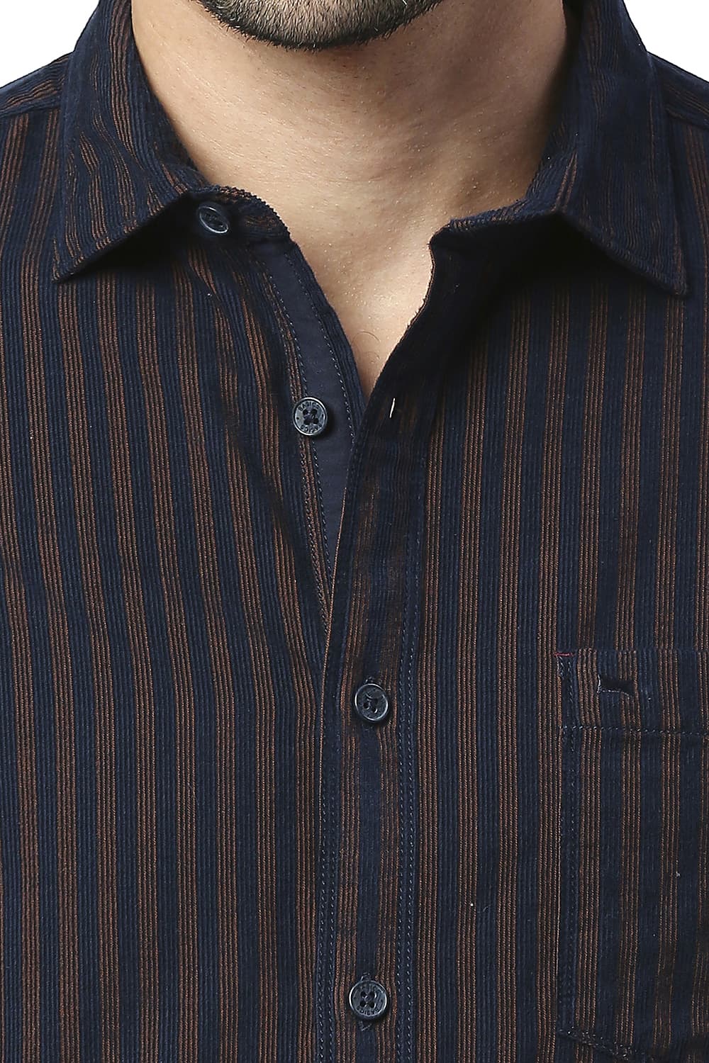 BASICS SLIM FIT COTTON CORDUORY STRIPE SHIRT