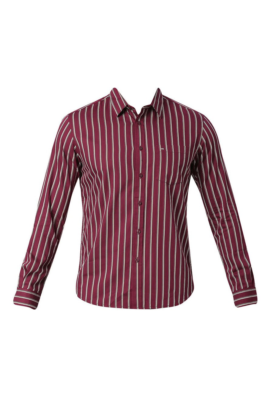 BASICS SLIM FIT PLUM WINE COTTON TWILL STRIPE SHIRT