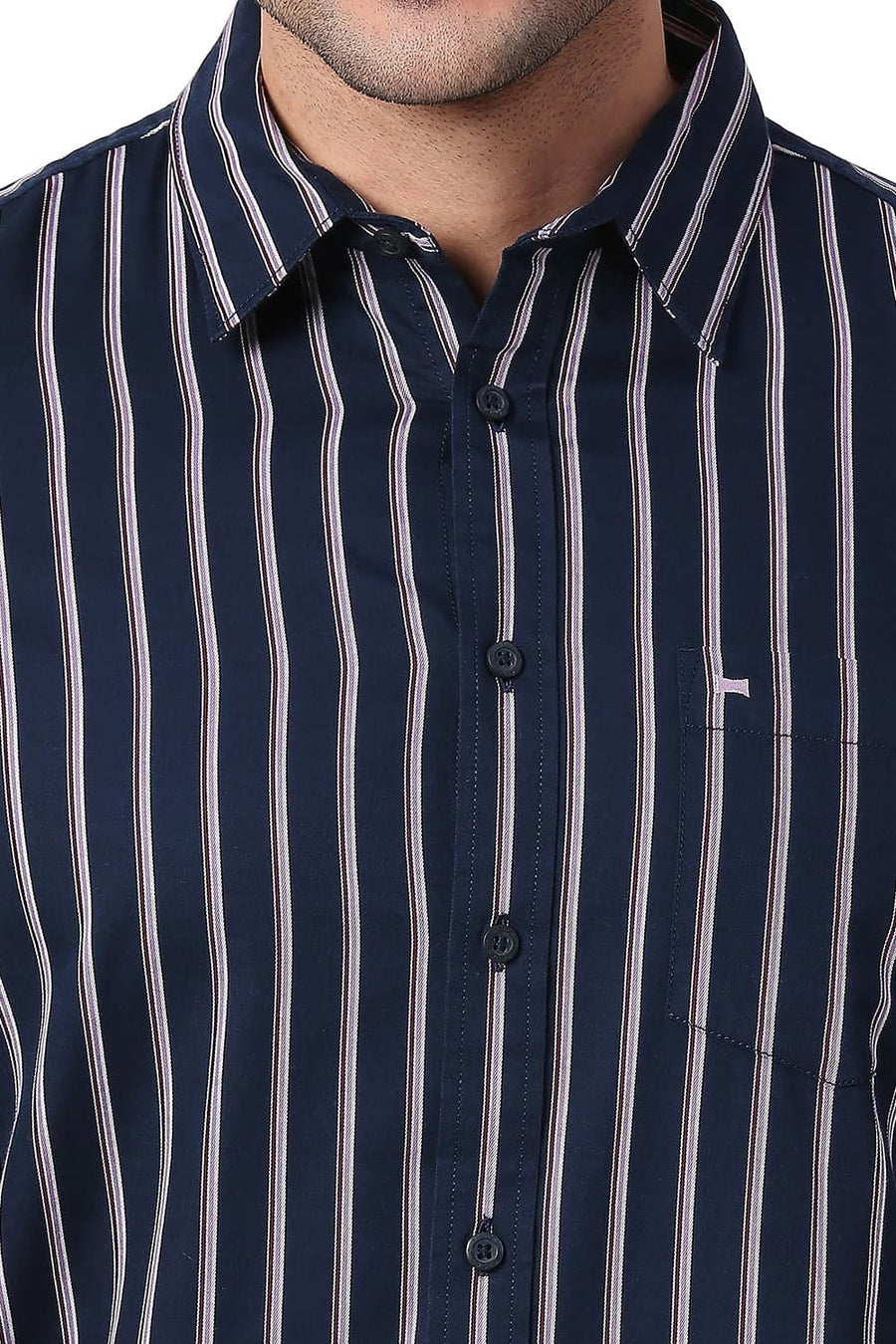 BASICS SLIM FIT MAJOLICA BLUE COTTON TWILL STRIPE SHIRT
