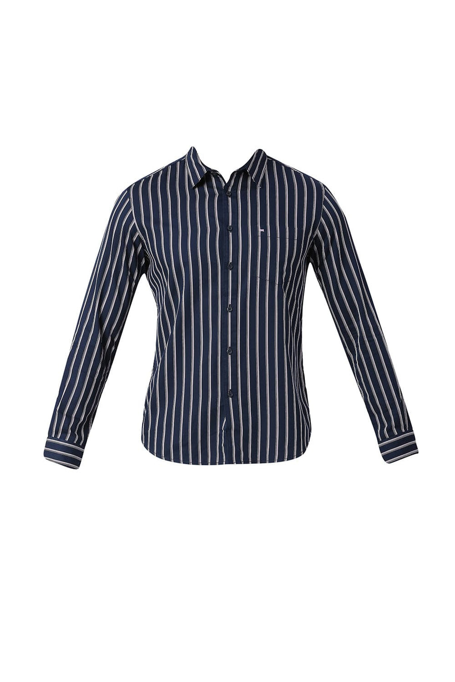 BASICS SLIM FIT MAJOLICA BLUE COTTON TWILL STRIPE SHIRT