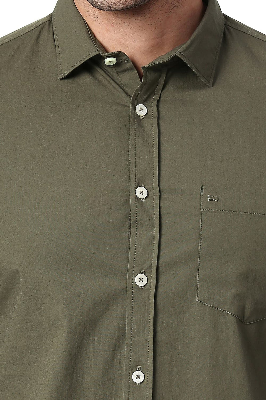 BASICS SLIM FIT OLIVE NIGHT COTTON POPLIN STRETCH SHIRT