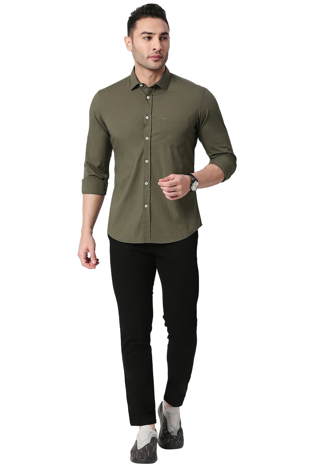 BASICS SLIM FIT COTTON POPLIN STRETCH SHIRT