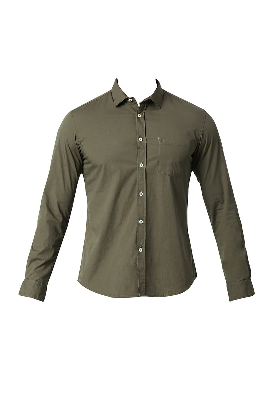 BASICS SLIM FIT OLIVE NIGHT COTTON POPLIN STRETCH SHIRT