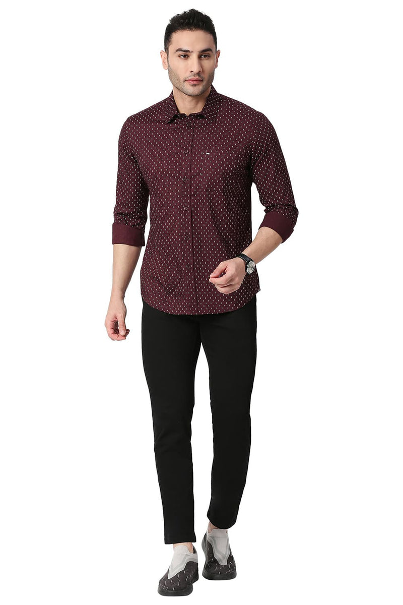 BASICS SLIM FIT COTTON OXFORD PRINTED SHIRT