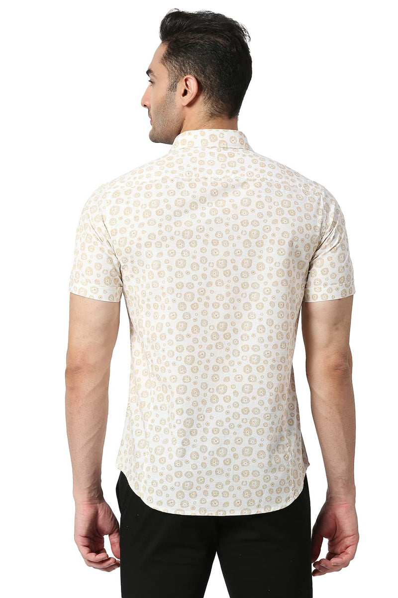 BASICS SLIM FIT COTTON SLUB PRINTED HALFSLEEVES SHIRT