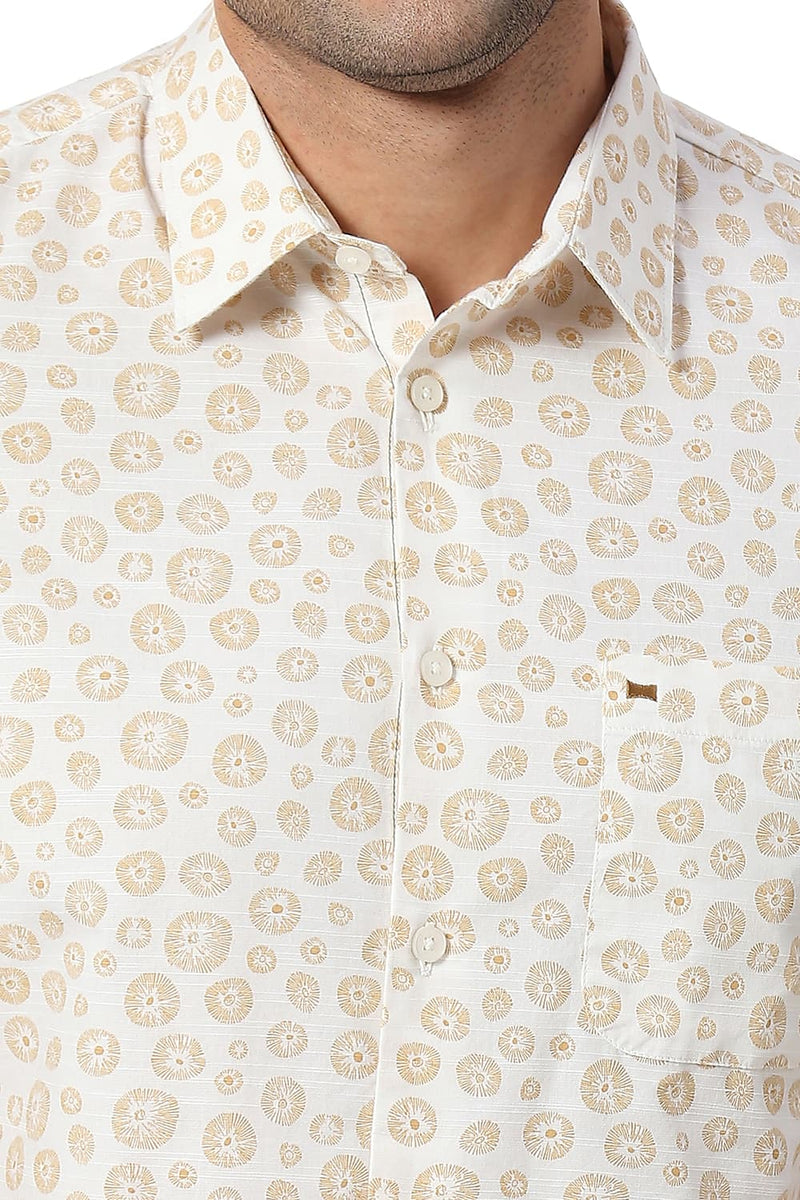 BASICS SLIM FIT COTTON SLUB PRINTED HALFSLEEVES SHIRT