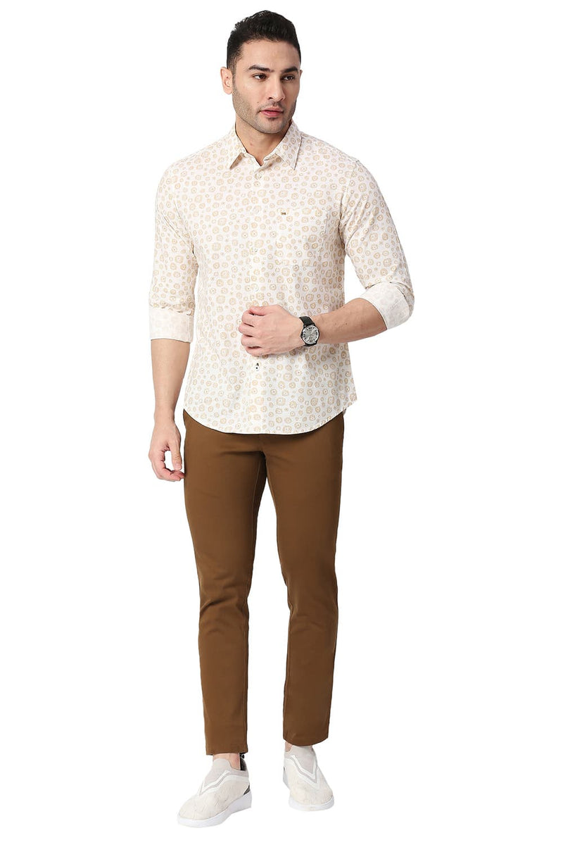 BASICS SLIM FIT COTTON SLUB PRINTED SHIRT