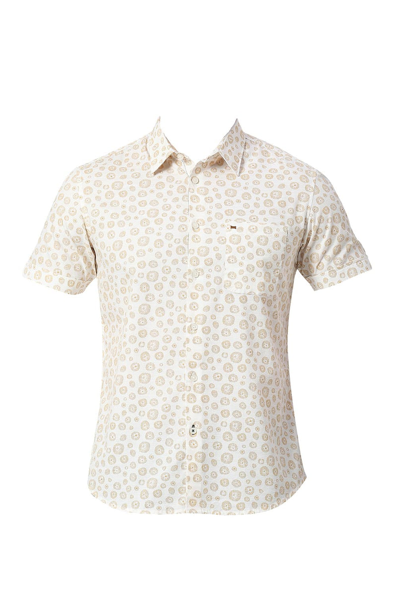 BASICS SLIM FIT COTTON SLUB PRINTED HALFSLEEVES SHIRT