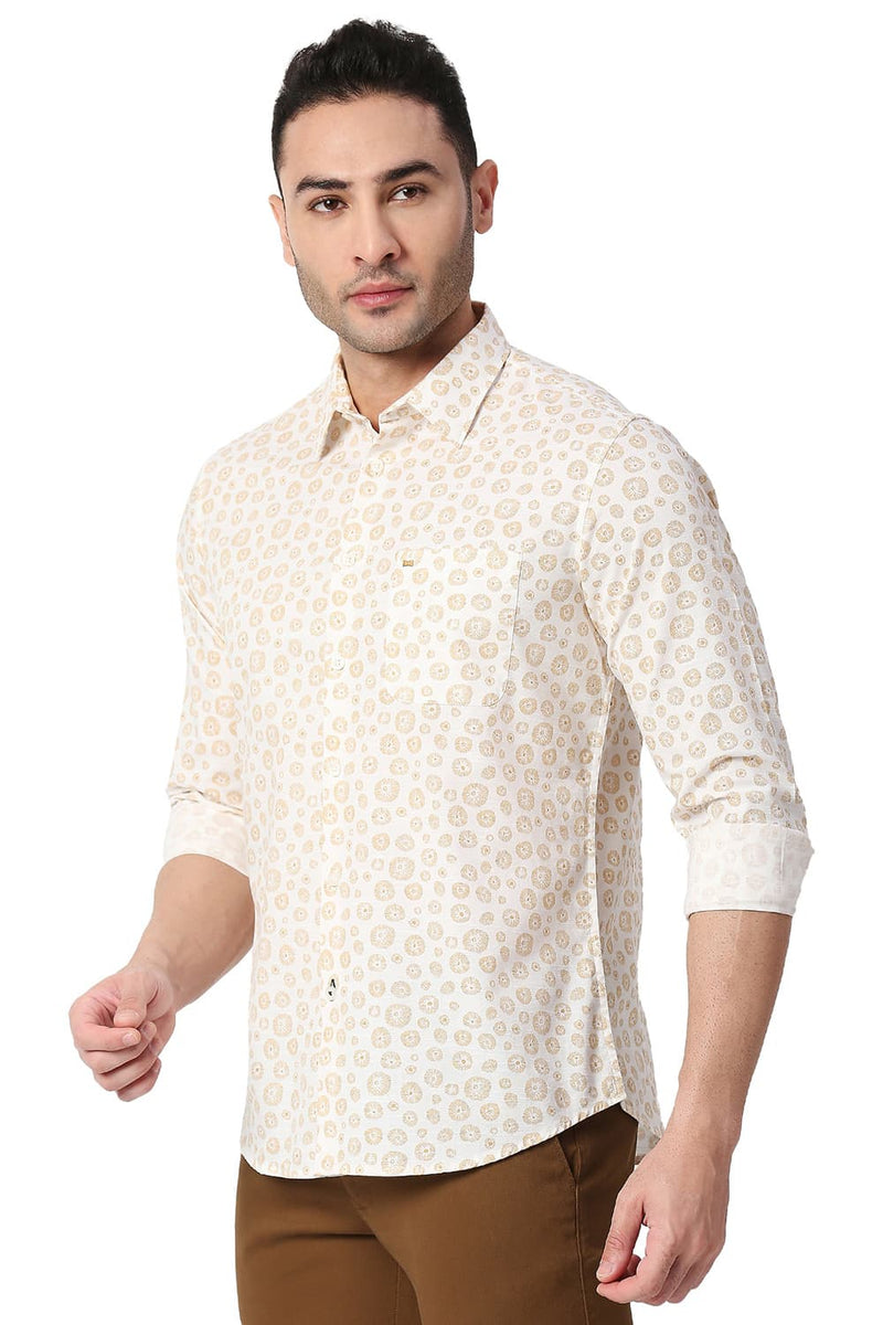 BASICS SLIM FIT COTTON SLUB PRINTED SHIRT