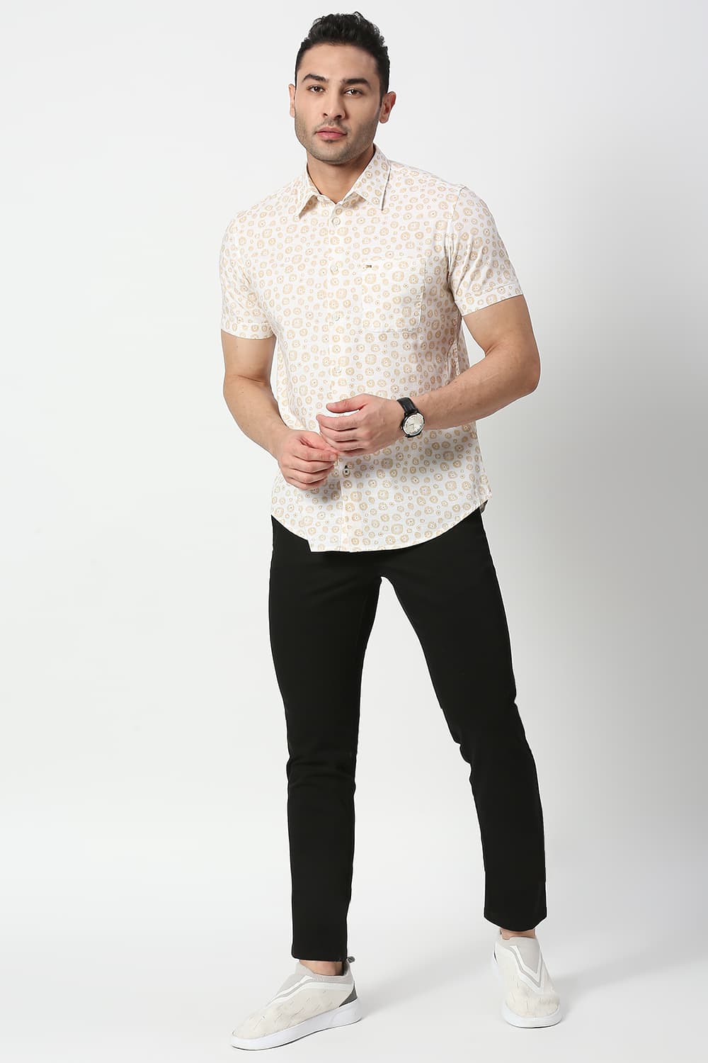 Slim Fit Cotton Slub Printed Halfsleeves Shirt