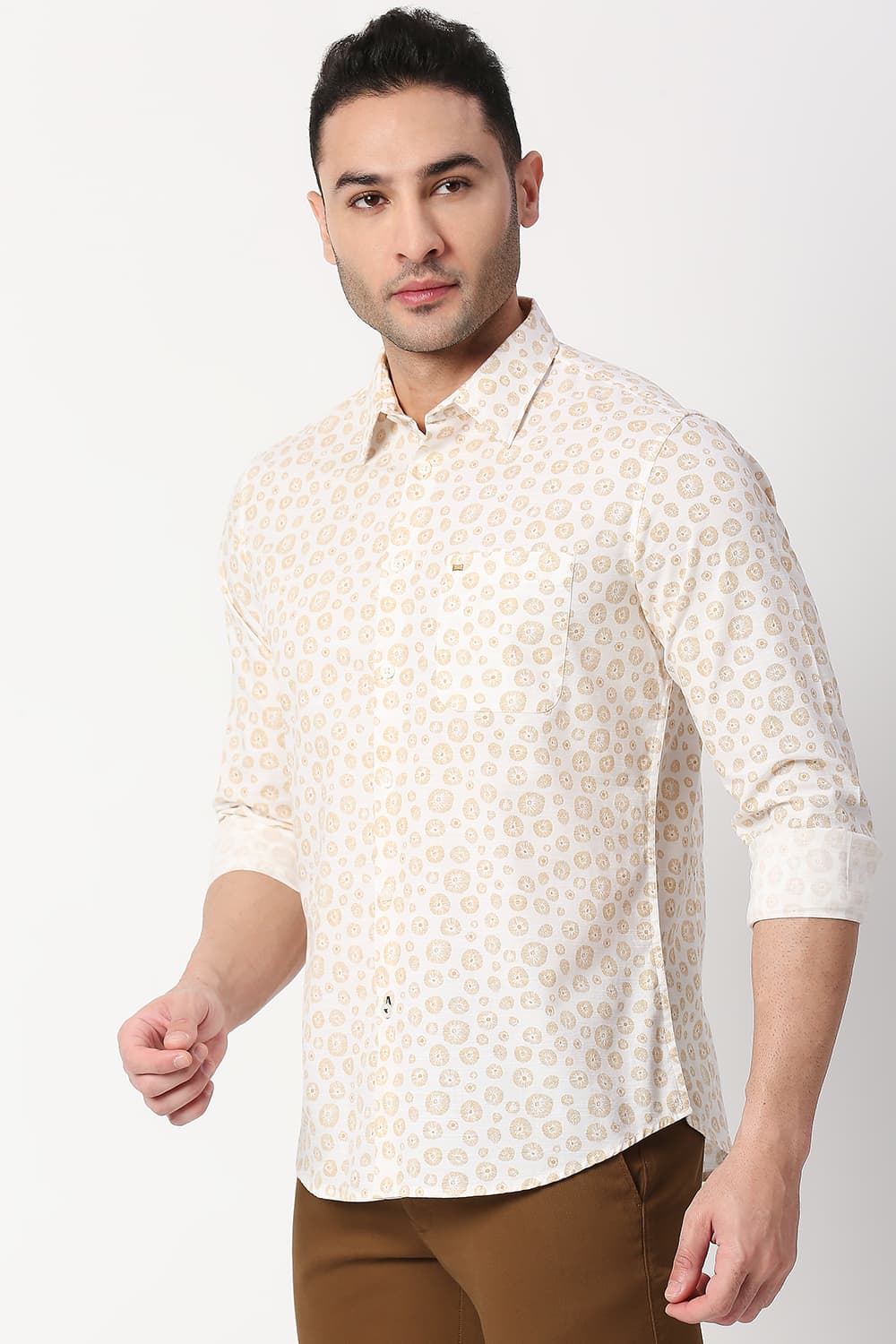 Slim Fit Cotton Slub Printed Shirt