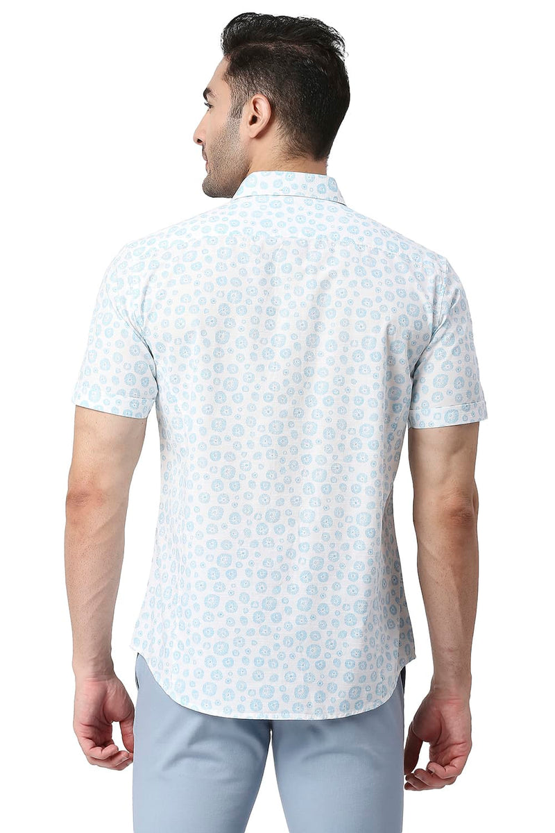 BASICS SLIM FIT COTTON SLUB PRINTED HALFSLEEVES SHIRT