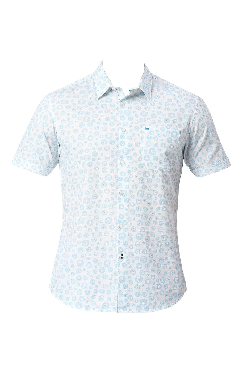 BASICS SLIM FIT COTTON SLUB PRINTED HALFSLEEVES SHIRT