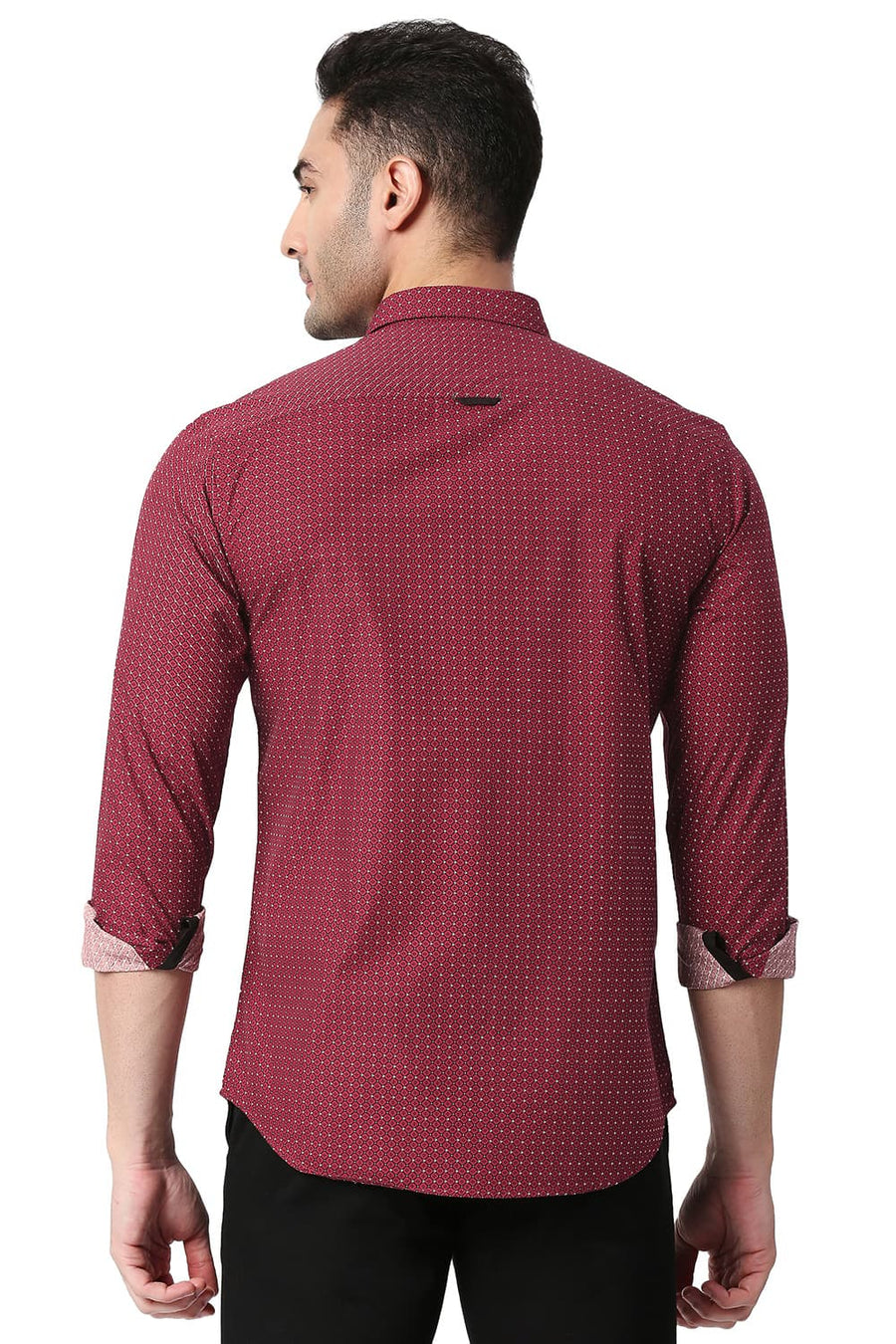 BASICS SLIM FIT SYRAH RED COTTON POPLIN PRINTED SHIRT