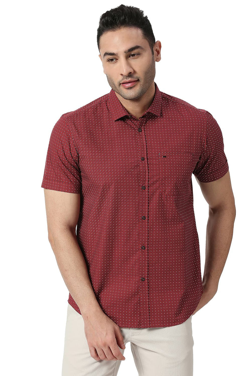 BASICS SLIM FIT COTTON POPLIN PRINTED SHIRT