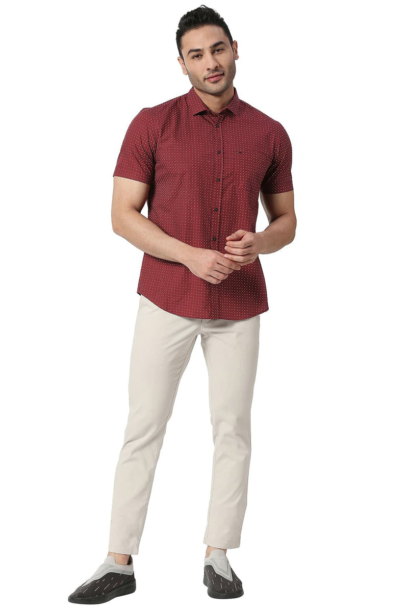 BASICS SLIM FIT COTTON POPLIN PRINTED HALFSLEEVES SHIRT