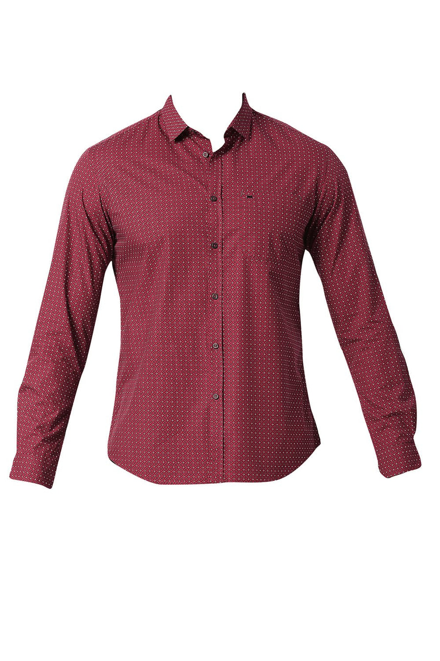 BASICS SLIM FIT SYRAH RED COTTON POPLIN PRINTED SHIRT