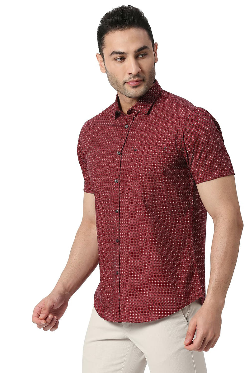 BASICS SLIM FIT COTTON POPLIN PRINTED HALFSLEEVES SHIRT