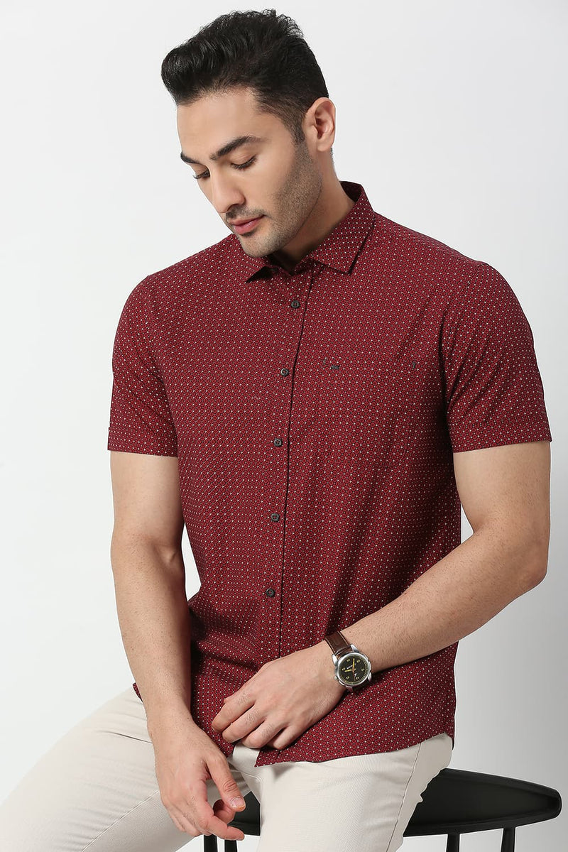 Slim Fit Cotton Poplin Printed Halfsleeves Shirt