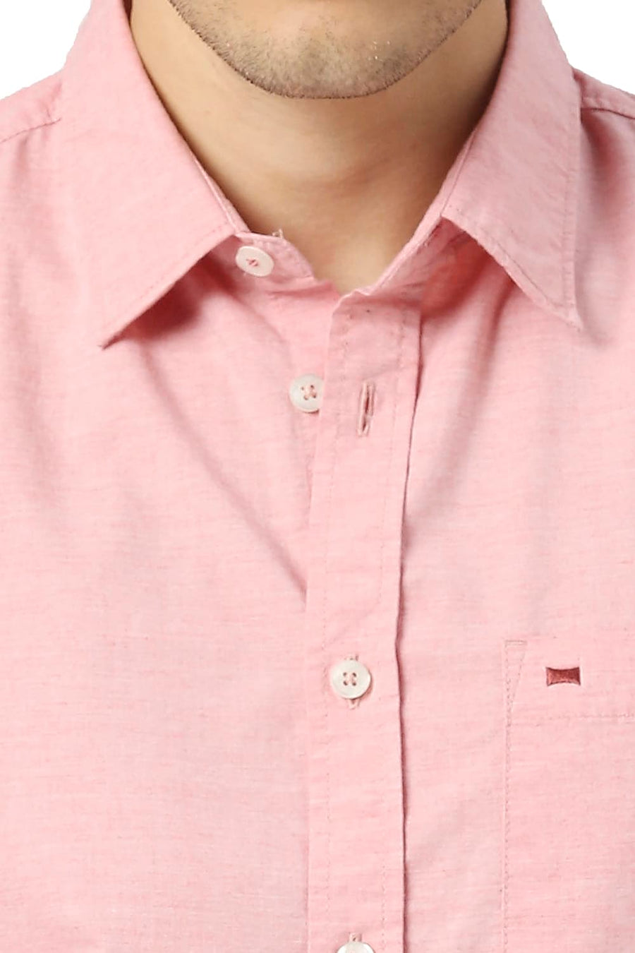 BASICS SLIM FIT EVENING RED COTTON POLYESTER CHAMBRAY SHIRT