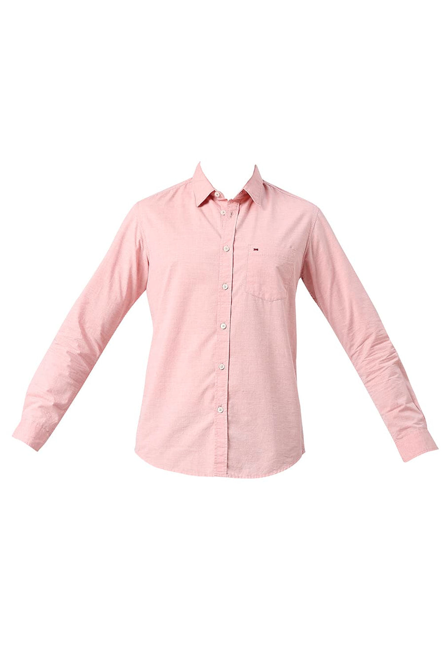 BASICS SLIM FIT EVENING RED COTTON POLYESTER CHAMBRAY SHIRT