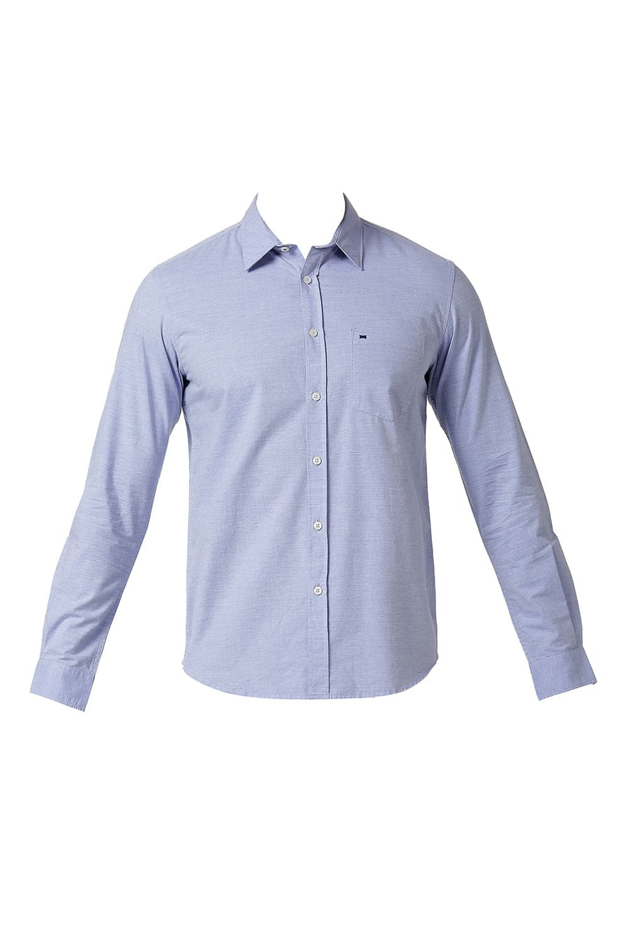BASICS SLIM FIT GRANADA BLUE COTTON POLYESTER CHAMBRAY SHIRT