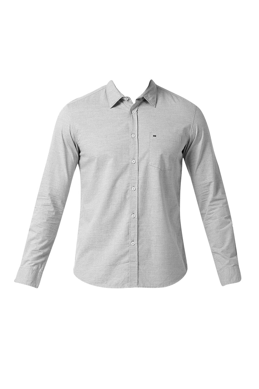 BASICS SLIM FIT LIMESTONE GREY COTTON POLYESTER CHAMBRAY SHIRT