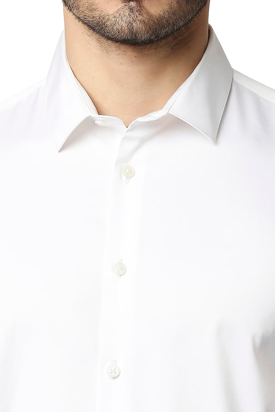 BASICS SLIM FIT BRIGHT WHITE POLYESTER STRETCH SHIRT