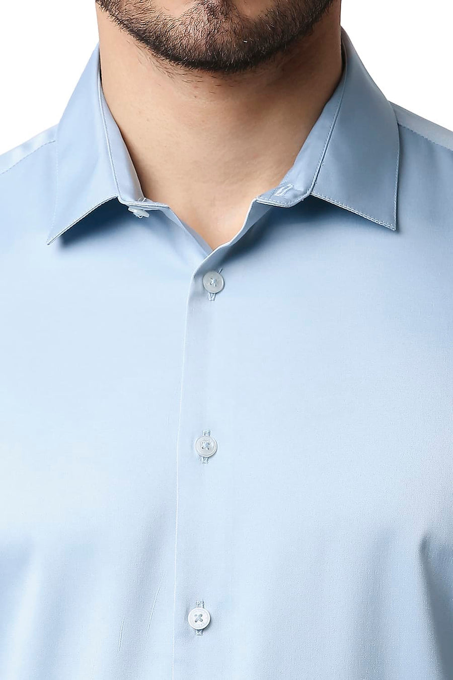 BASICS SLIM FIT NIAGARA BLUE POLYESTER STRETCH SHIRT