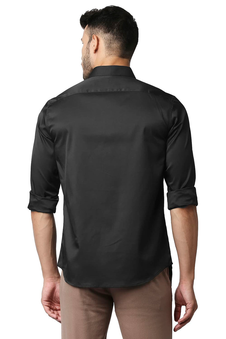 BASICS SLIM FIT RAVEN BLACK POLYESTER STRETCH SHIRT