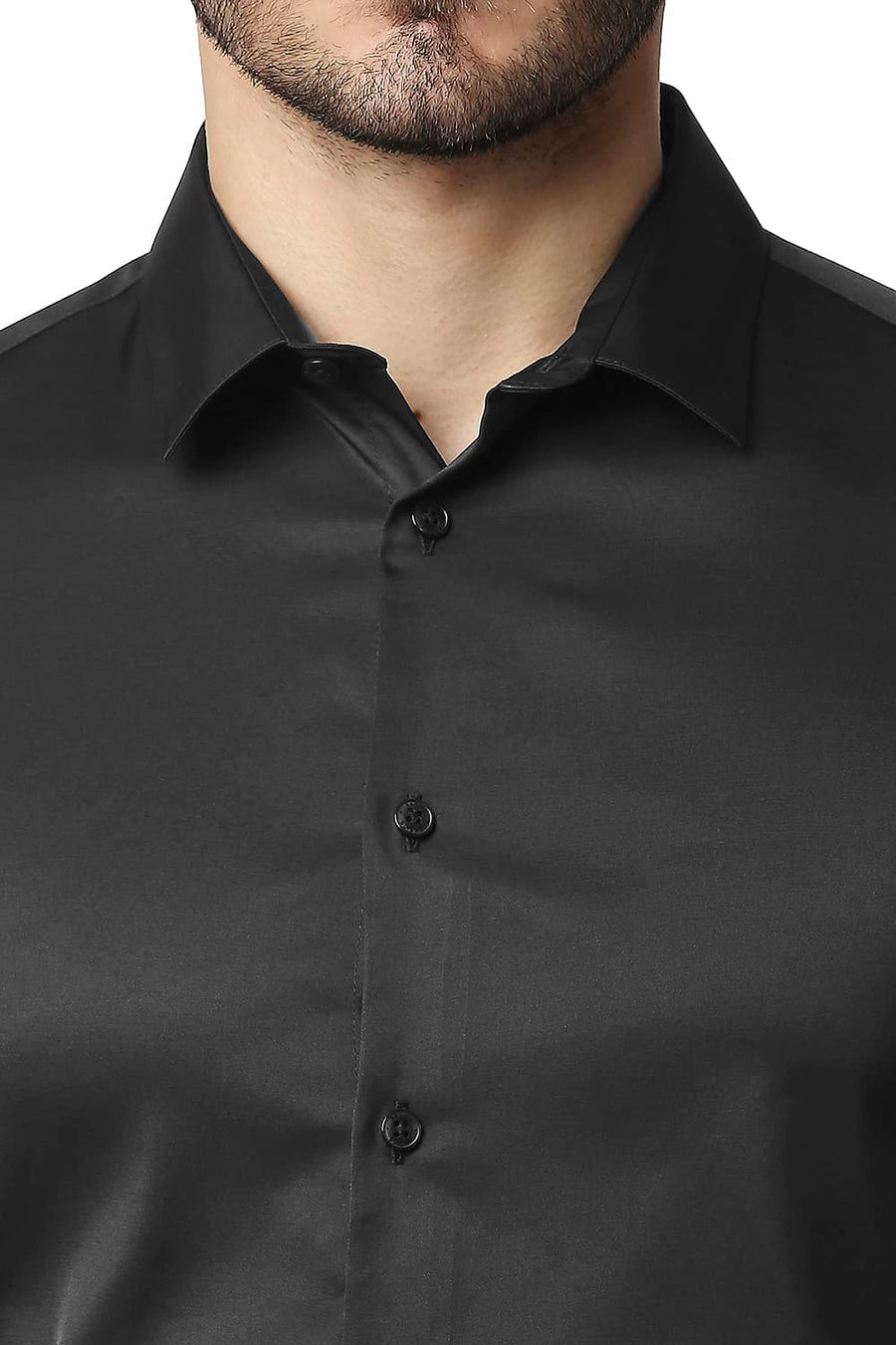 BASICS SLIM FIT RAVEN BLACK POLYESTER STRETCH SHIRT