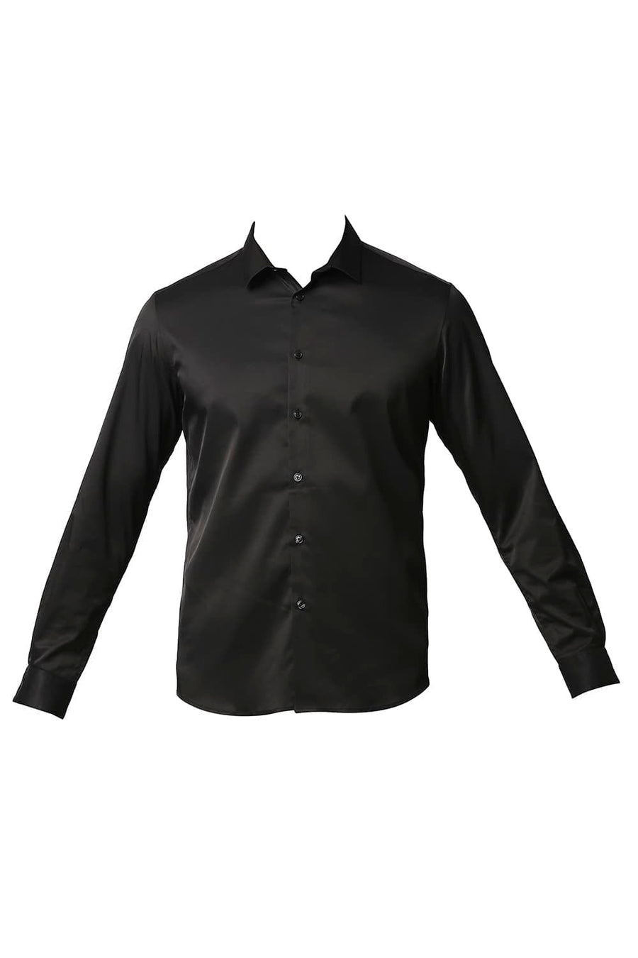 BASICS SLIM FIT RAVEN BLACK POLYESTER STRETCH SHIRT