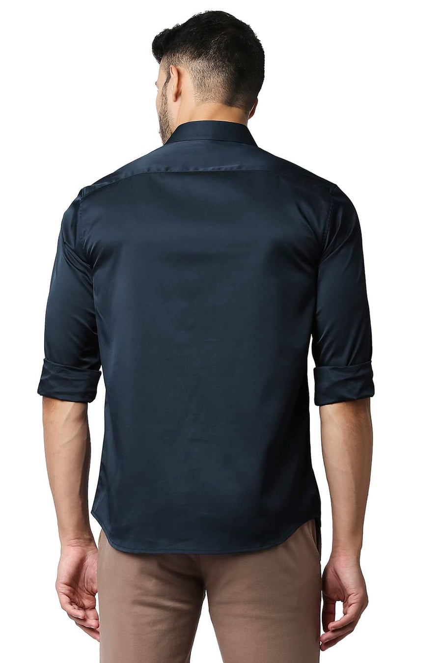 BASICS SLIM FIT BLUBERRY NAVY POLYESTER STRETCH SHIRT