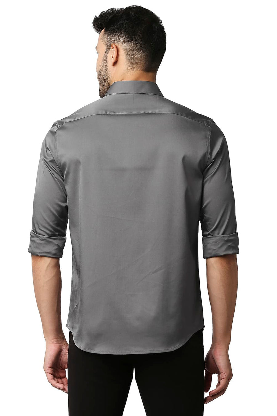 BASICS SLIM FIT PINSTRIPE GREY POLYESTER STRETCH SHIRT