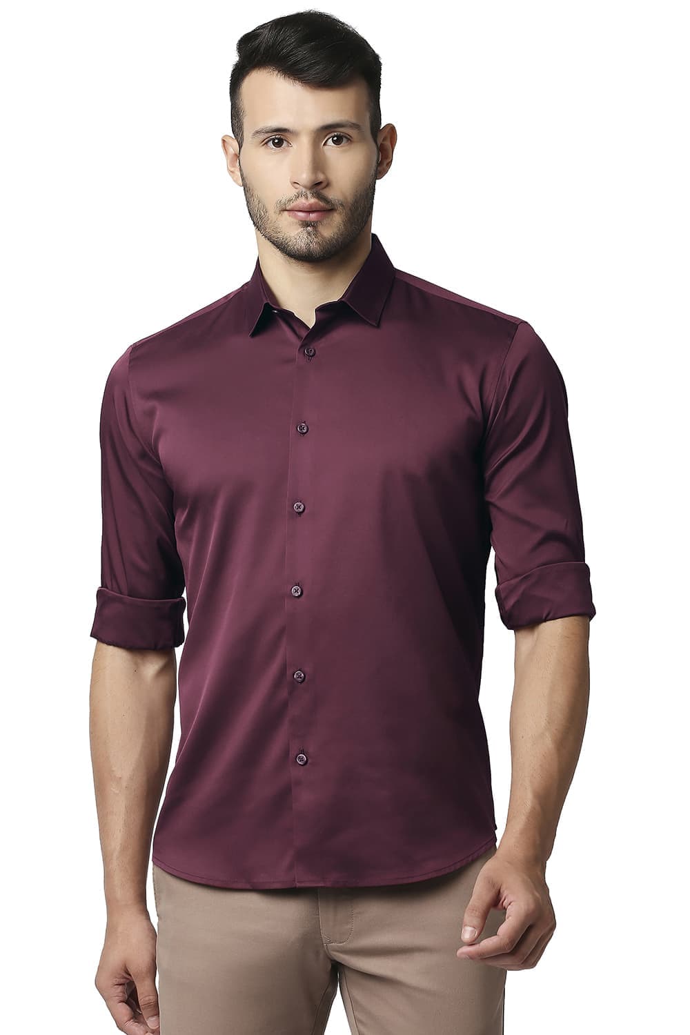 BASICS SLIM FIT POLYESTER STRETCH SHIRT