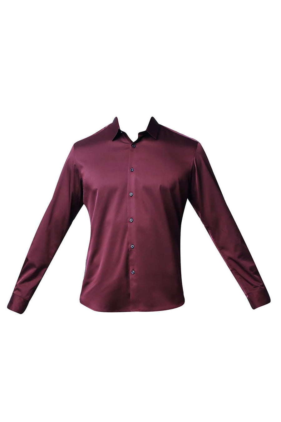 BASICS SLIM FIT CORDOVAN MAROON POLYESTER STRETCH SHIRT
