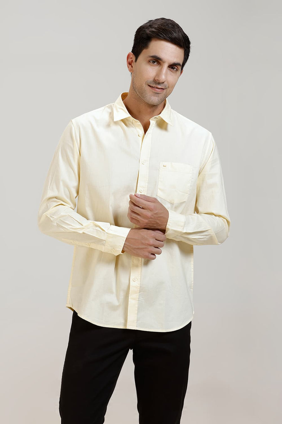 BASICS SLIM FIT MELLOW YELLOW COTTON OXFORD SHIRT