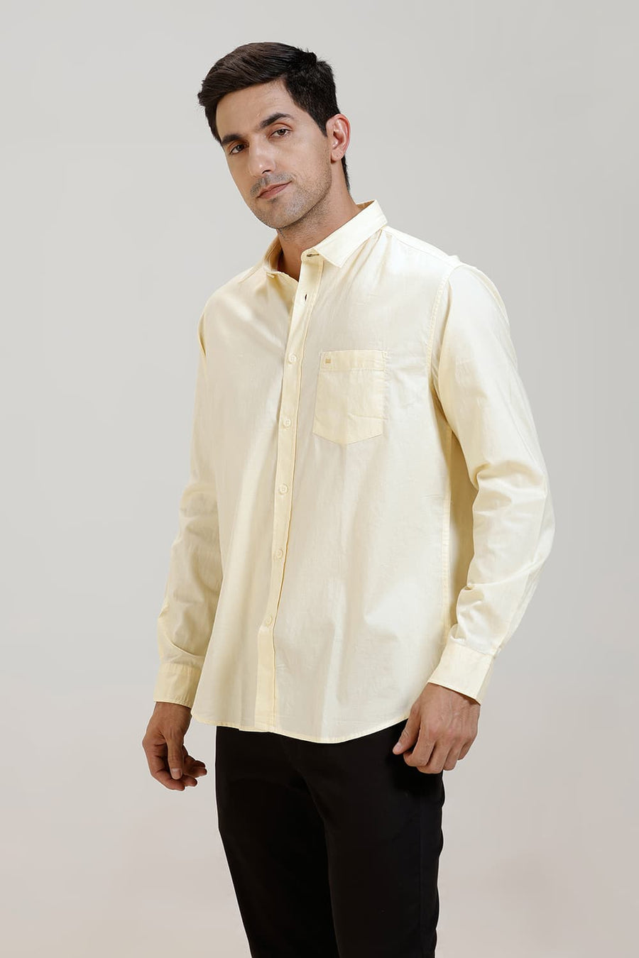 BASICS SLIM FIT MELLOW YELLOW COTTON OXFORD SHIRT
