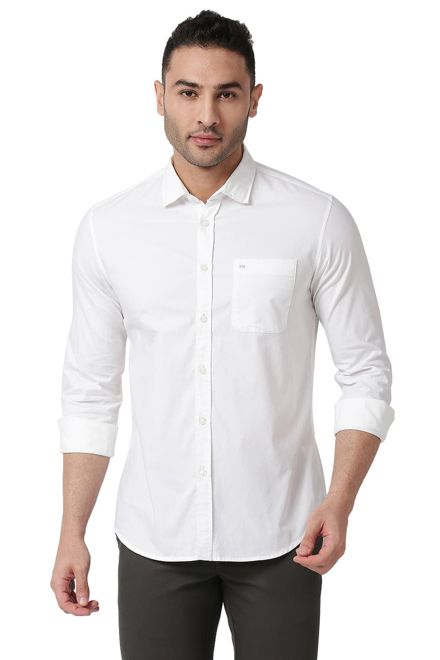 BASICS SLIM FIT BRIGHT WHITE COTTON OXFORD SHIRT