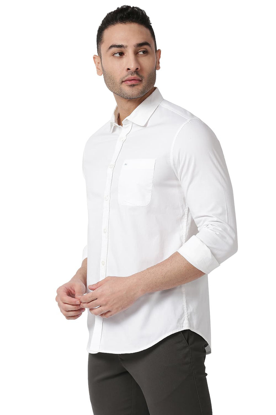 BASICS SLIM FIT BRIGHT WHITE COTTON OXFORD SHIRT