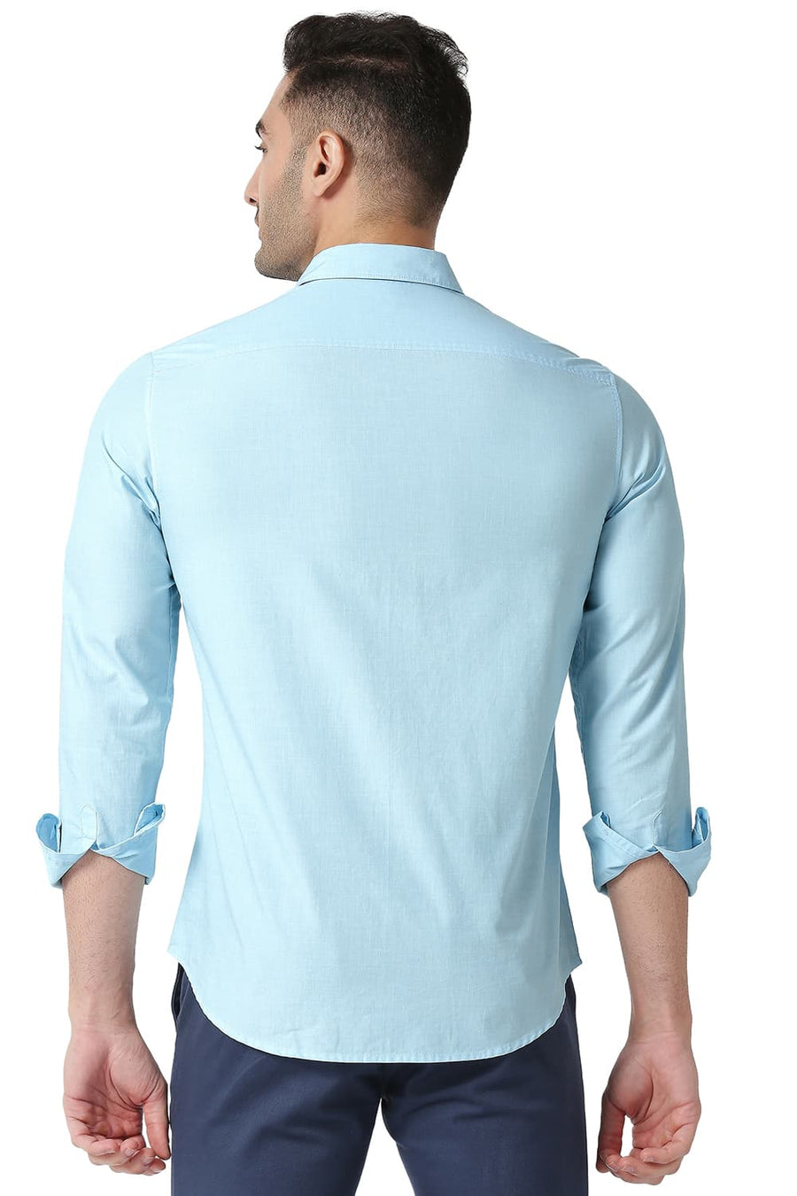 BASICS SLIM FIT TIDE AQUA COTTON FIL-A-FIL SHIRT