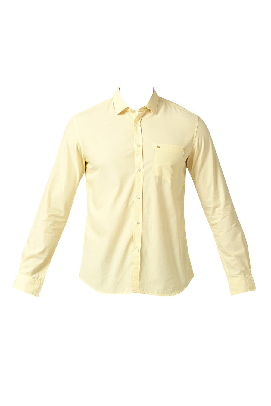 BASICS SLIM FIT SUNLIGHT YELLOW COTTON FIL-A-FIL SHIRT