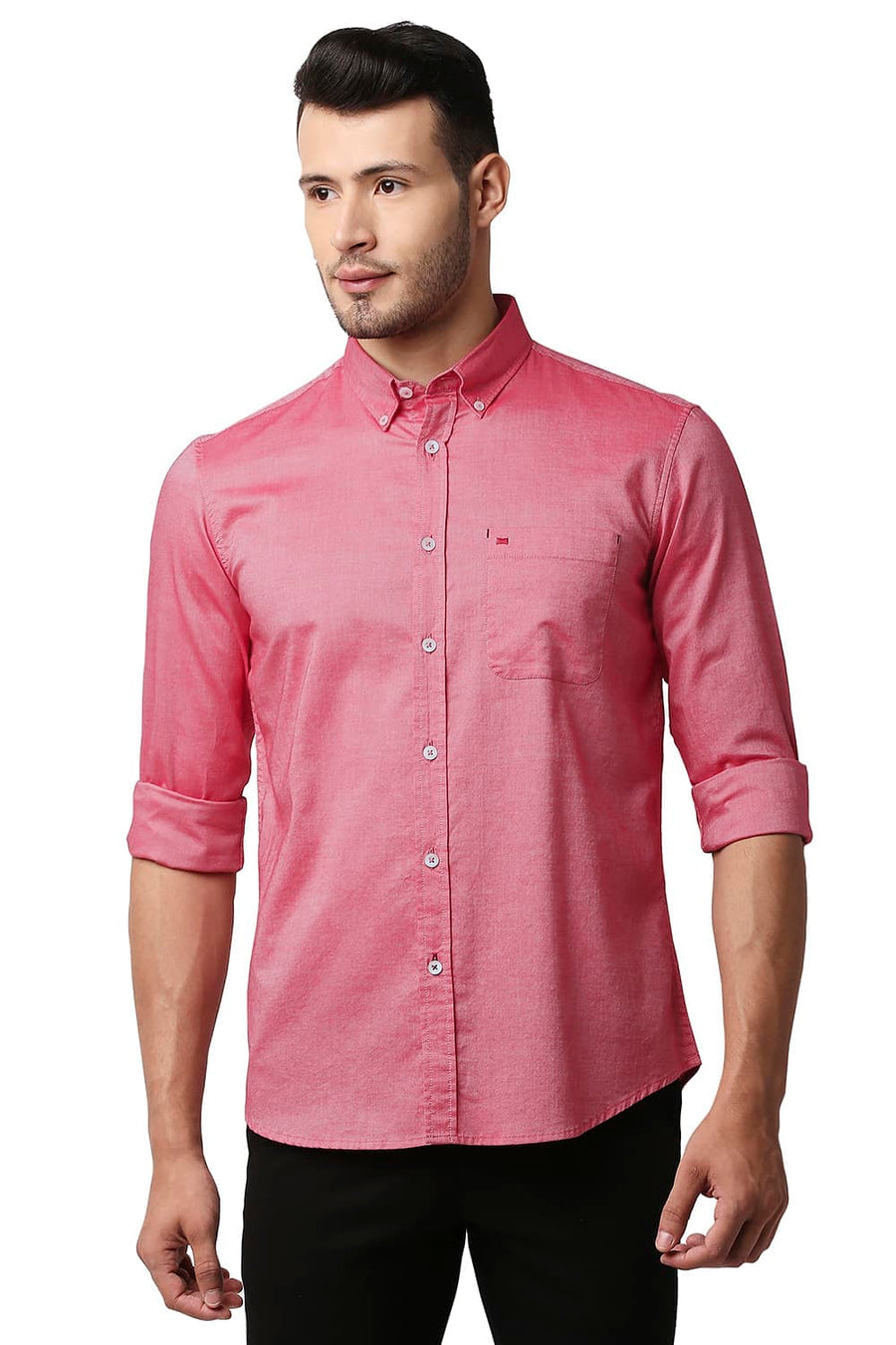 BASICS SLIM FIT CEDAR RED COTTON OXFORD SHIRT