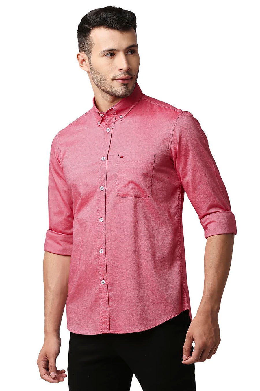 BASICS SLIM FIT CEDAR RED COTTON OXFORD SHIRT