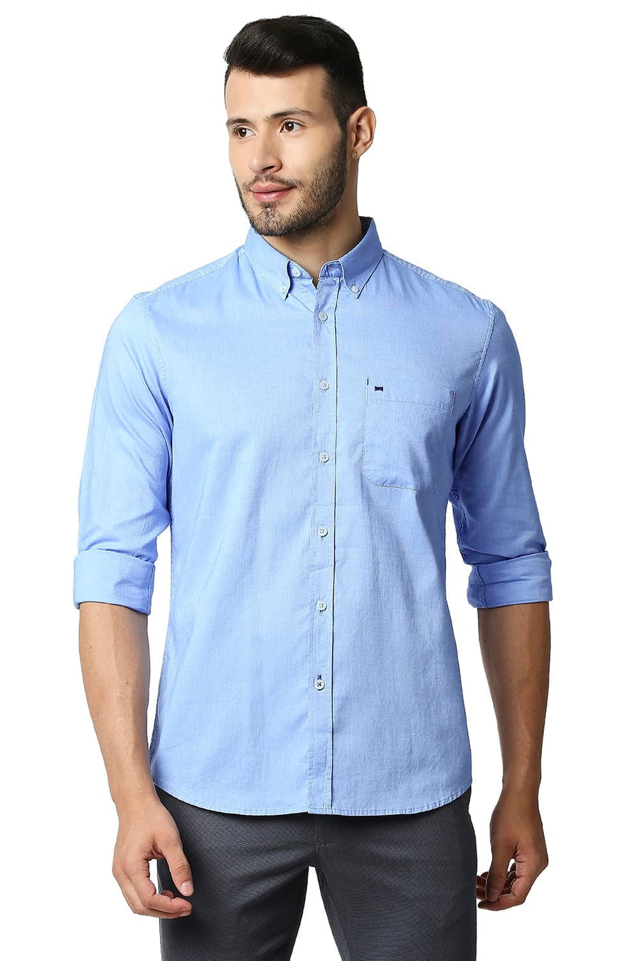 BASICS SLIM FIT WINDSURFER BLUE COTTON OXFORD SHIRT