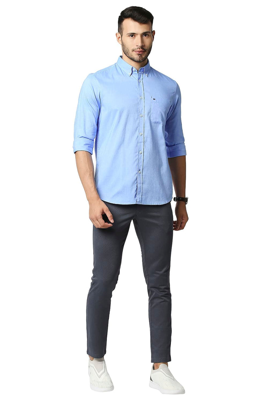 BASICS SLIM FIT WINDSURFER BLUE COTTON OXFORD SHIRT