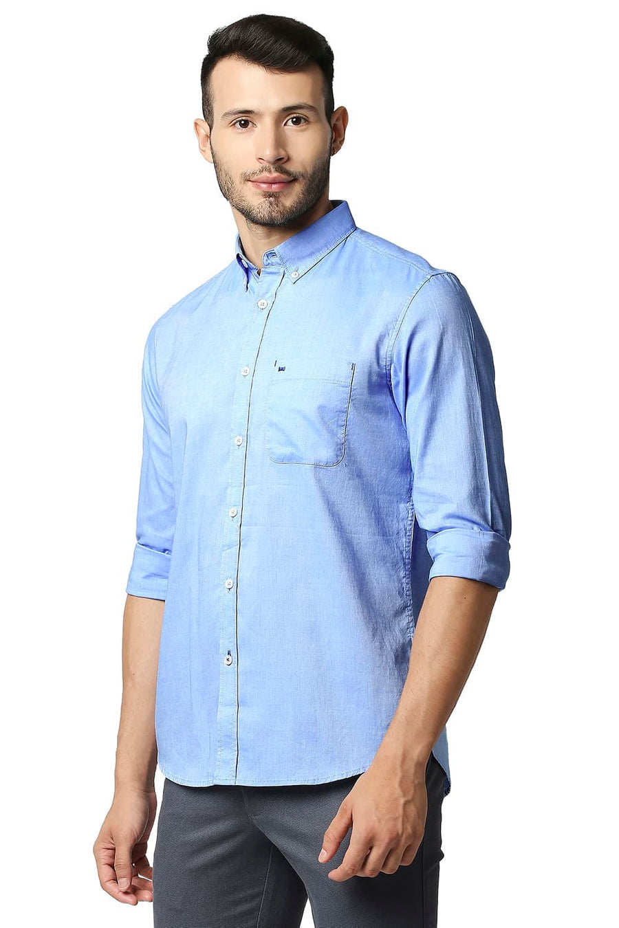 BASICS SLIM FIT WINDSURFER BLUE COTTON OXFORD SHIRT