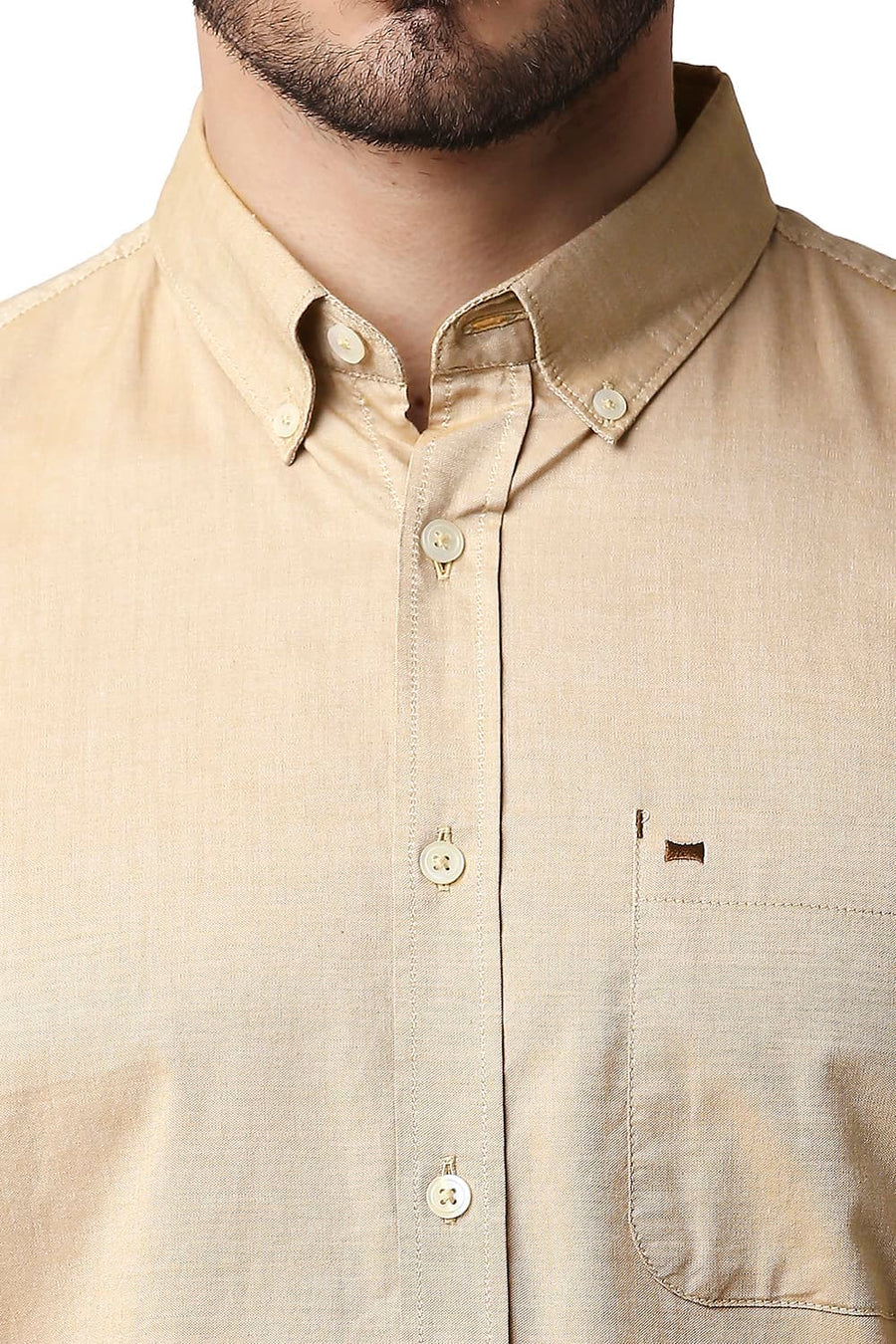 BASICS SLIM FIT AFFOGAT BEIGE COTTON OXFORD SHIRT
