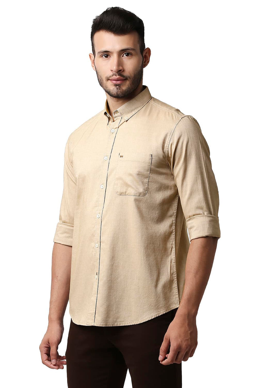 BASICS SLIM FIT AFFOGAT BEIGE COTTON OXFORD SHIRT