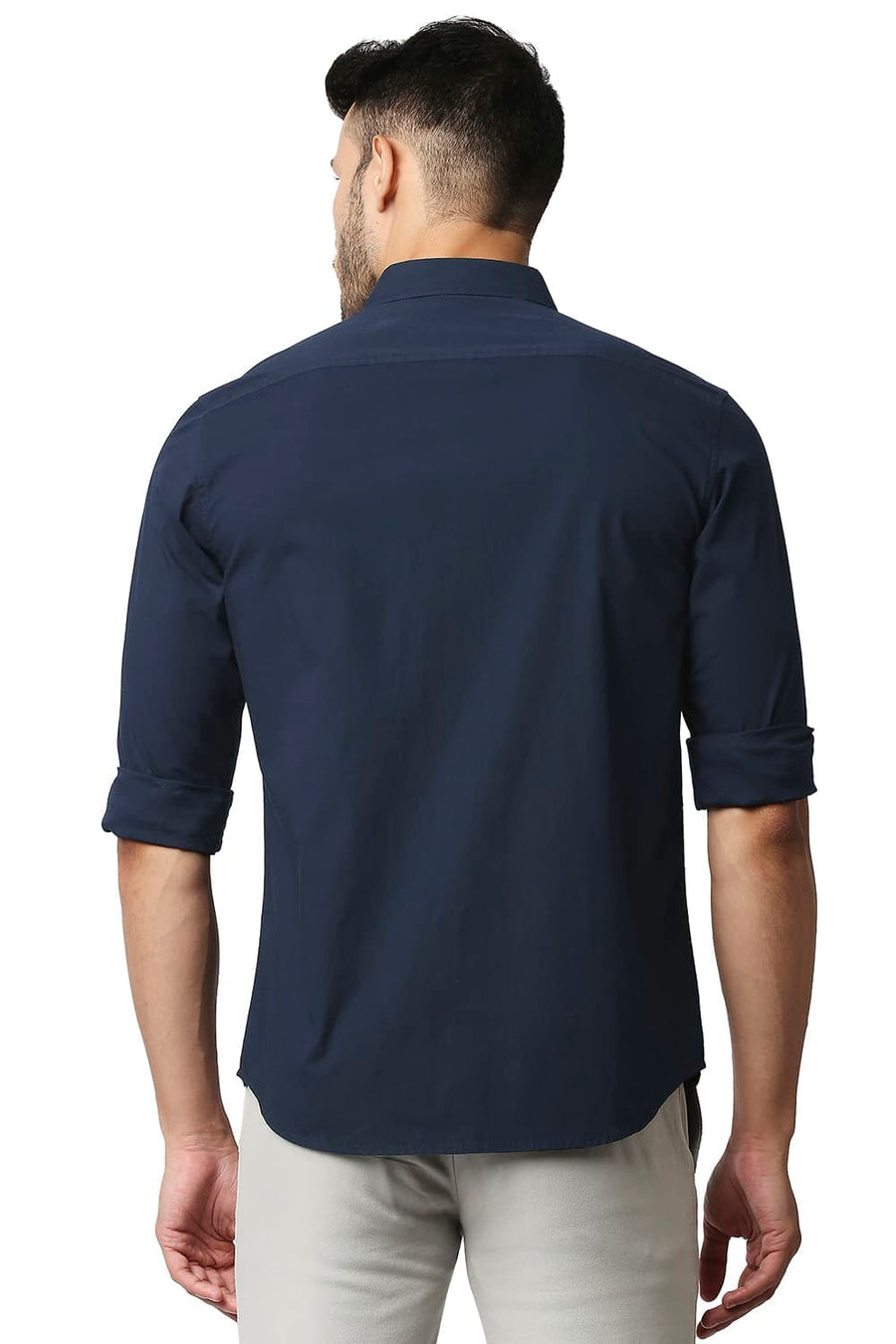 BASICS SLIM FIT SKY CAPTAIN NAVY COTTON POPLIN STRETCH SHIRT